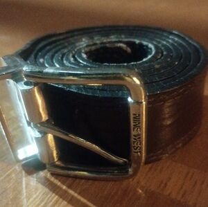 Nine West Black/Brown Reversible Leather Belt with Branded Silver Buckle